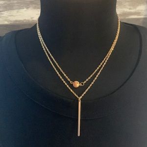 Gold tone layered multi strand Lariat necklace bar coin accent adjustable…